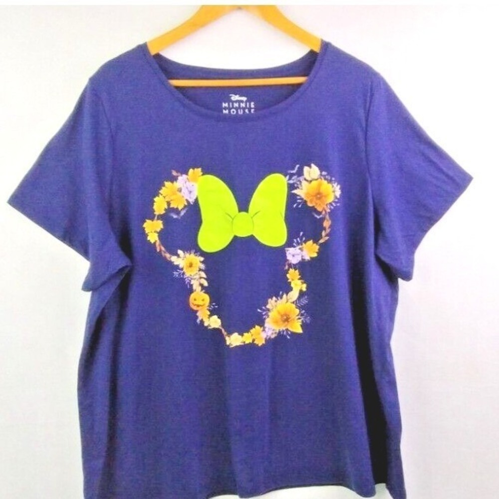 Disney Minnie Mouse T-Shirt Womens 2X Purple Halloween Floral Graphic Tee